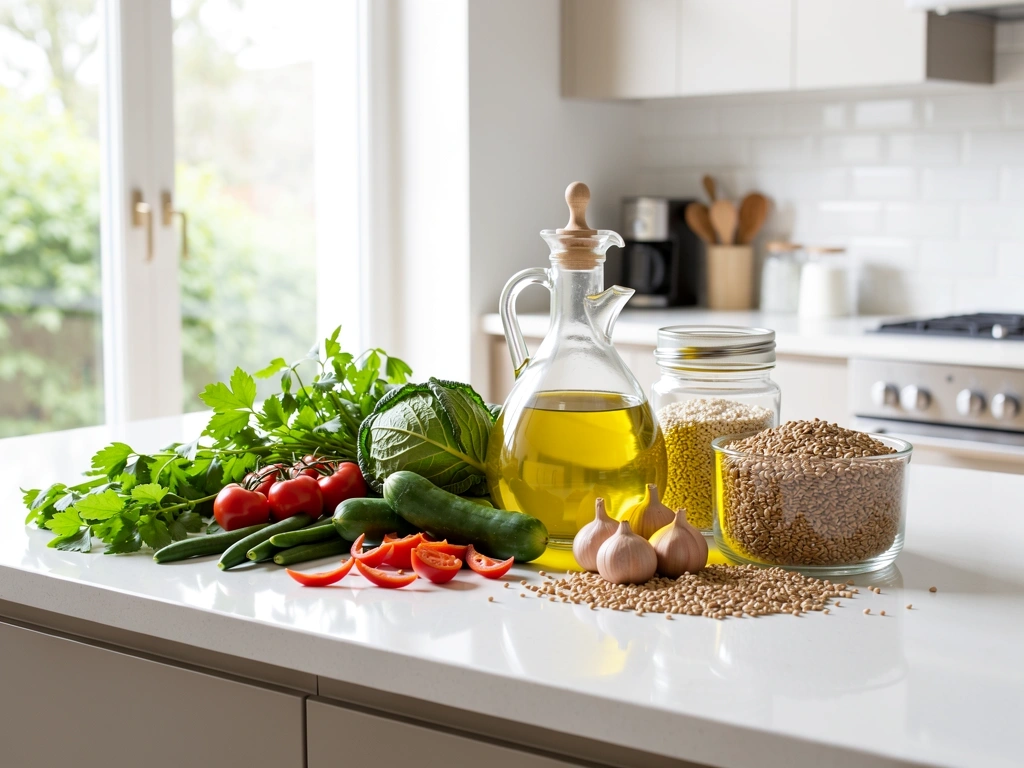 Frische, unverarbeitete Zutaten in einer modernen Küche